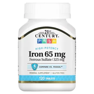 Залізо 21st Century Iron 65 mg High-Potency, 120 таблеток