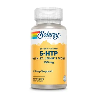 5-гідрокситриптофан та звіробій Solaray 5-HTP with St. Jon's Wort, 30 вегакапсул для підтримки настрою