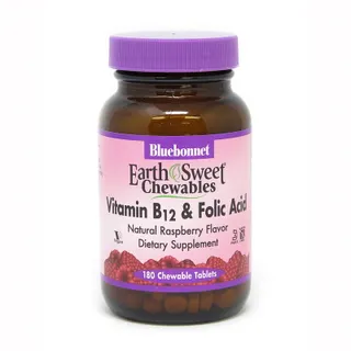 Вітаміни та мінерали Bluebonnet Nutrition Earth Sweet Chewables Vitamin В12 and Folic Acid, 180 жувальних таблеток