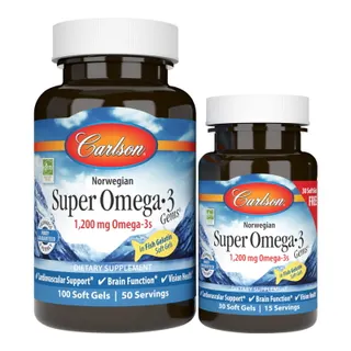 Жирні кислоти Carlson Labs Super Omega-3 Gems 1200 mg Norwegian, 100+30 рибних капсул