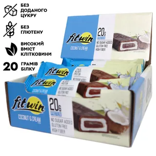 Блок протеїнових батончиків FitWin Protein Bar 33%, 12x60 грам - Кокос з начинкою