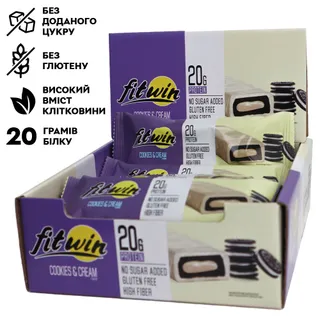 Блок протеїнових батончиків FitWin Protein Bar 33%, 12x60 грам - Печиво-крем з начинкою