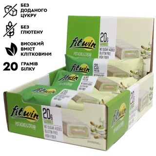 Блок протеїнових батончиків FitWin Protein Bar 33%, 12x60 грам - Фісташка з начинкою