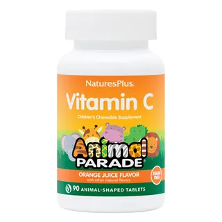 Вітаміни та мінерали Natures Plus Animal Parade Vitamin C Children’s Sugar-Free Chewables, 90 жувальних таблеток - Апельсин