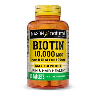 Вітаміни та мінерали Mason Natural Biotin 10000 mcg Plus Keratin, 60 таблеток