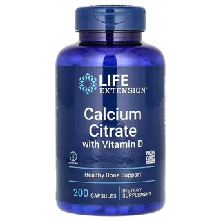 Кальций цитрат та вітамін D3 Life Extension Calcium Citrate with Vitamin D, 200 вегакапсул для підтримки кісток