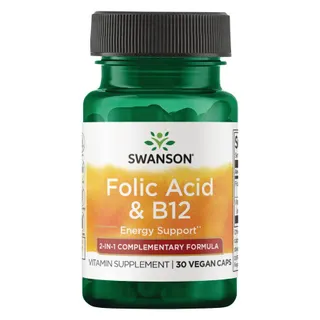 Вітаміни Swanson Folic Acid & B12, 30 вегакапсул