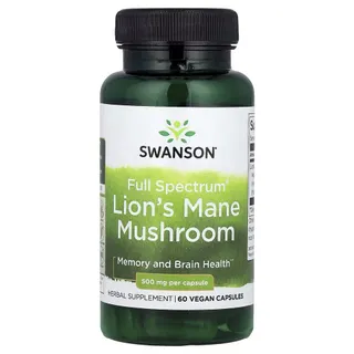 Їжовик гребінчастий Swanson Lion's Mane Mushroom 500 mg Full Spectrum, 60 капсул для підтримки когнітивної функції