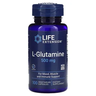 L-глютамін Life Extension L-Glutamine 500 mg, 100 вегакапсул для підтримки м'язів, кишківника, імунної системи
