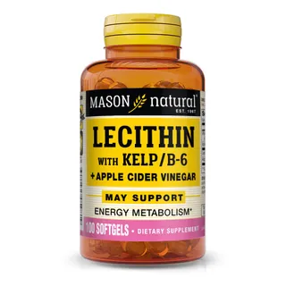 Натуральна добавка Mason Natural Lecithin 200 mg with Kelp/Vitamin B6 Plus Cider Vinegar, 100 капсул