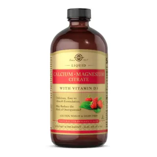 Вітаміни та мінерали Solgar Calcium Magnesium Citrate with Vitamin D3 Liquid, 473 мл - Полуниця