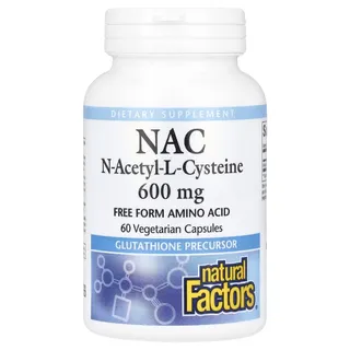 N-ацетил-L-цистин Natural Factors N-Acetyl-L-Cysteine 600 mg, 60 вегакапсул для антиоксидантной поддержки