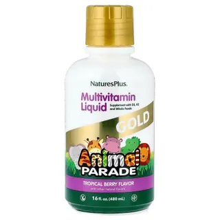 Рідкі вітаміни для дітей Natures Plus Animal Parade GOLD Multivitamin Children’s Liquid, 480 мл - Тропічний