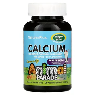 Вітаміни та мінерали Natures Plus Animal Parade Calcium Children’s Sugar-Free Chewables, 90 жувальних таблеток ваніль