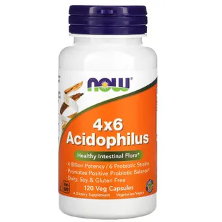 Пробіотики і пребіотики NOW 4X6 Acidophilus, 120 вегакапсул