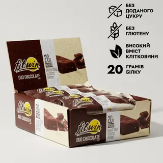 Блок протеїнових батончиків FitWin Protein Bar 33%, 12x60 грам - Подвійний шоколад з начинкою