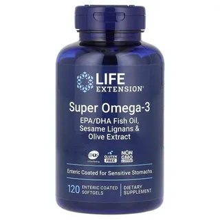 Омега-3 Life Extension Super Omega-3 Enteric Coated, 120 капсул для підтримки серця та мозку