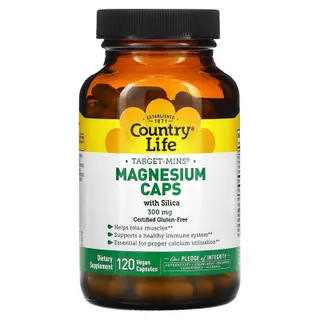 Вітаміни та мінерали Country Life Target-Mins Magnesium Caps 300 mg with Silica, 120 вегакапсул