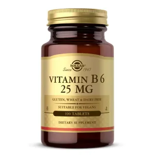 Вітамін В6 Solgar Vitamin B6 25 mg, 100 таблеток для покращення нервової системи