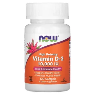 Вітаміни та мінерали NOW Vitamin D3 10000 IU High Potency, 120 капсул