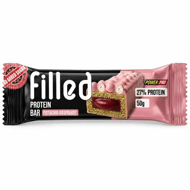 Протеїновий батончик Power Pro Filled Protein Bar 27% No Added Sugar, 50 грам - Фісташка-малина