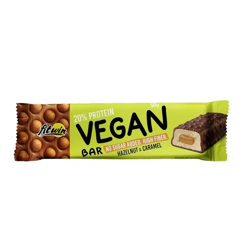 Веганський батончик FitWin Vegan Bar, 50 грам - Карамель-фундук