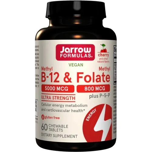 Вітаміни та мінерали Jarrow Formulas Methyl B-12 & Methyl Folate 5000 mcg/800 mcg, 60 жувальних таблеток - Вишня
