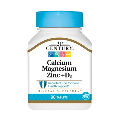 Вітаміни та мінерали 21st Century Calcium Magnesium Zinc + D3, 90 таблеток
