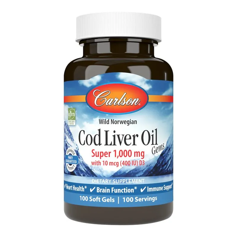 Жирні кислоти Carlson Labs Cod Liver Oil Gems Super 1000 mg, 100 капсул