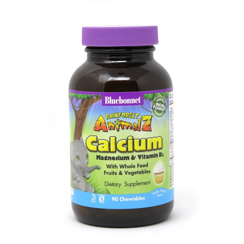 Вітаміни та мінерали Bluebonnet Nutrition Rainforest Animalz Calcium Magnesium Vitamin D3, 90 жувальних таблеток