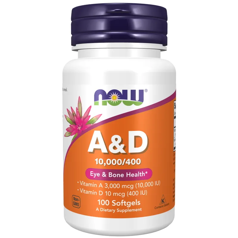 Вітаміни та мінерали NOW Vitamin A&D, 100 капсул