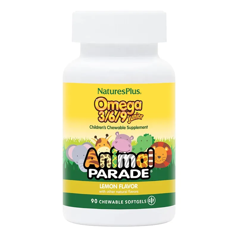 Жирні кислоти Natures Plus Animal Parade Omega 3/6/9 Junior Softgels, 90 капсул - Лимон