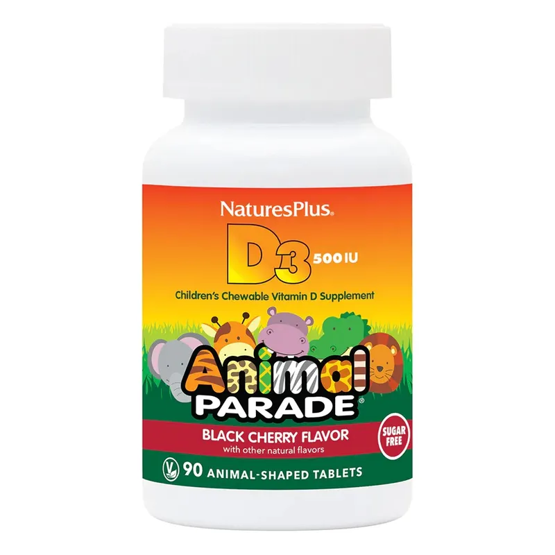 Вітамін D3 для дітей Natures Plus Animal Parade Vitamin D3 Children’s 500 IU Sugar-Free Chewables, 90 жувальних таблеток - Вишня