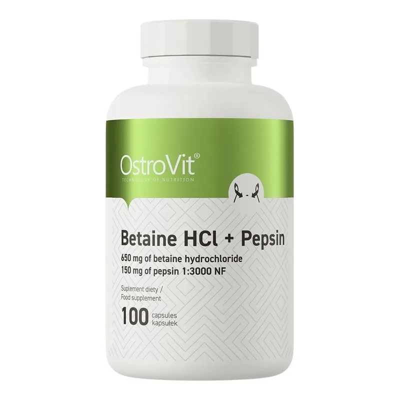 Натуральна добавка OstroVit Betaine HCl + Pepsin, 100 капсул