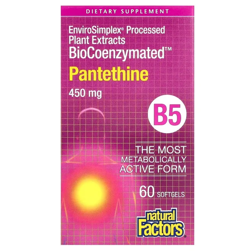 Пантетин Natural Factors BioCoenzymated Pantethine 450 mg, 60 капсул активний вітамін B5 для обміну жирів