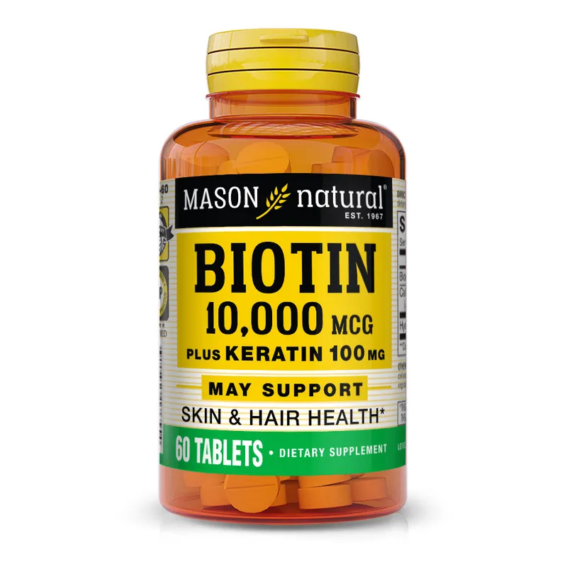 Вітаміни та мінерали Mason Natural Biotin 10000 mcg Plus Keratin, 60 таблеток