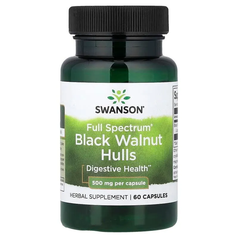 Шкаралупа чорного горіха Swanson Black Walnut Hulls 500 mg Full Spectrum, 60 капсул