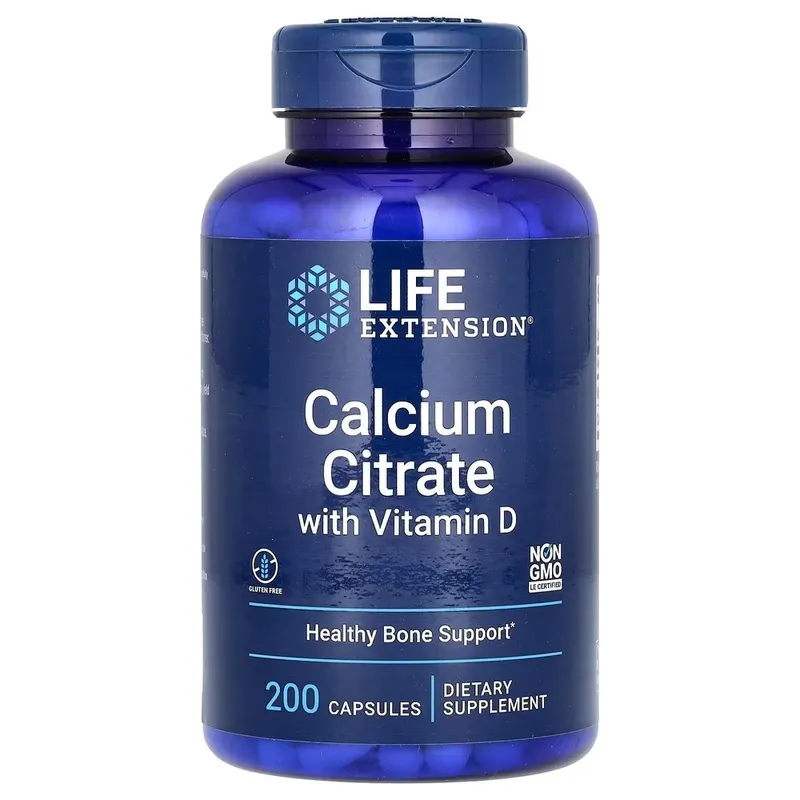 Кальций цитрат та вітамін D3 Life Extension Calcium Citrate with Vitamin D, 200 вегакапсул для підтримки кісток
