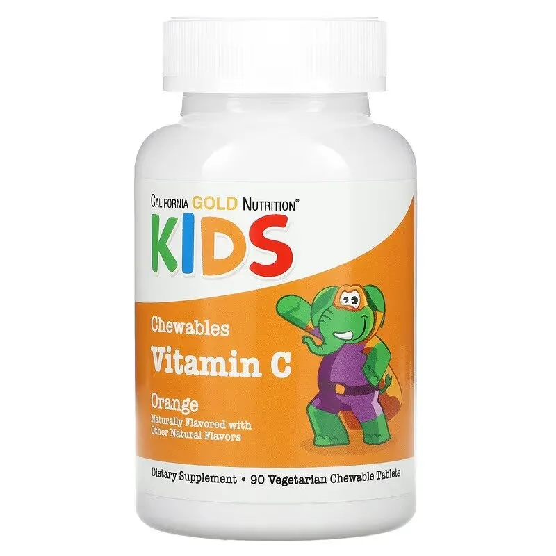 Жувальний вітамін C з біофлаваноїдами California Gold Nutrition Vitamin C with Bioflavonoid Complex for Children Chewable, 90 вегатаблеток - Апельсин для підтримки імунітету