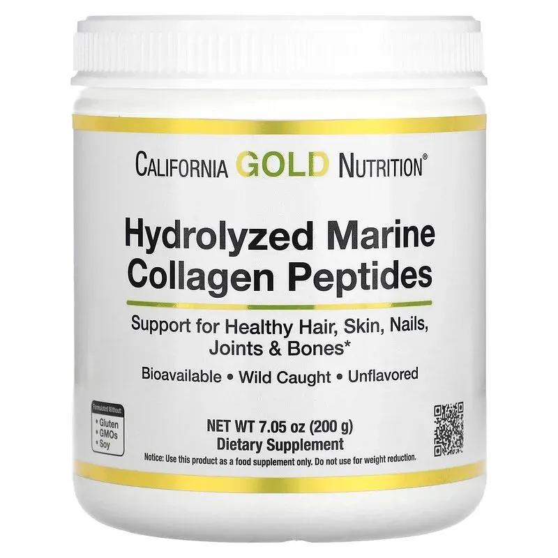 Пептиди гідролізованого морського колагену California Gold Nutrition Hydrolyzed Marine Collagen Peptides, 200 грам