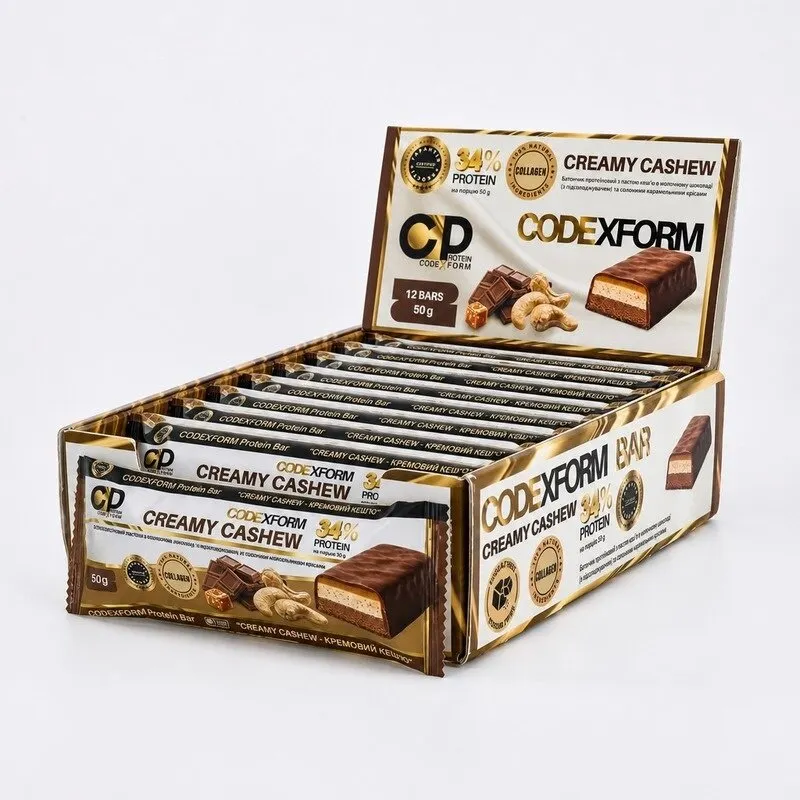 Блок протеїнових батончиків CODExFORM Protein Bar, 12*50 грам - Кеш'ю