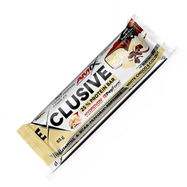 Батончик AMIX Exclusive Protein Bar, 85 грам - Білий шоколад-кокос