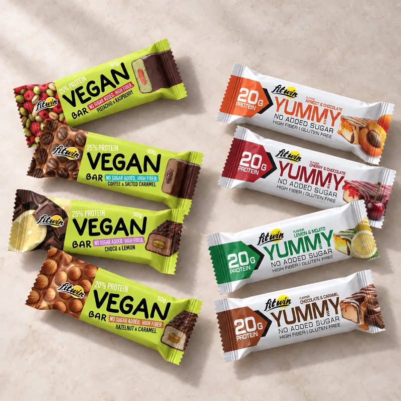 Набір протеїнових батончиків FitWin Vegan + YUMMY Bar, 8*55 грам MIX