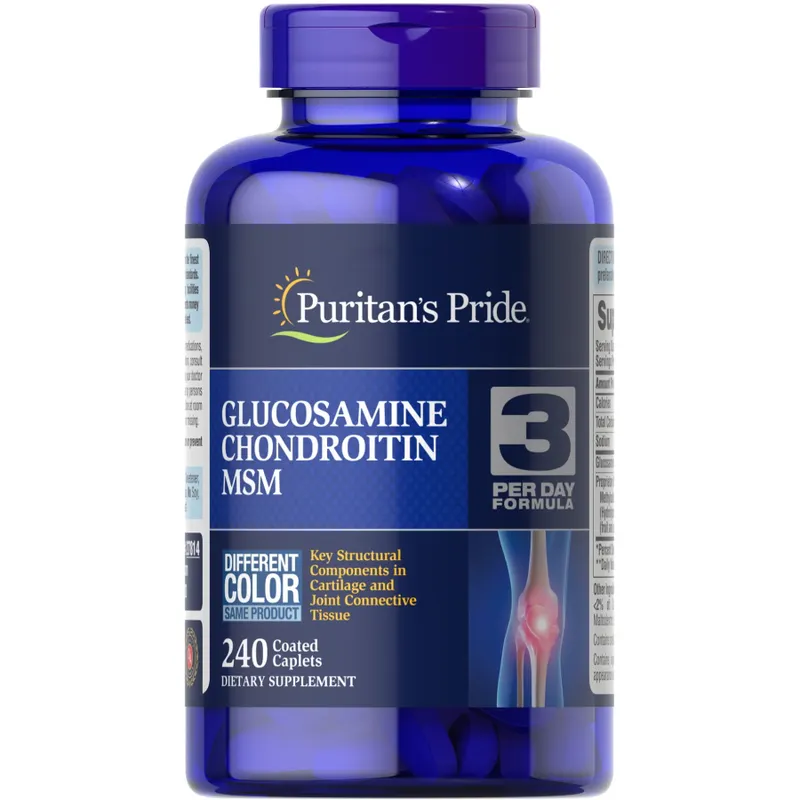 Препарат для суглобів і зв'язок Puritan's Pride Glucosamine Chondroitin MSM 3 Per Day Formula, 240 каплет
