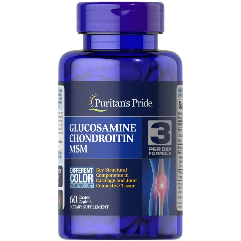 Препарат для суглобів і зв'язок Puritan's Pride Glucosamine Chondroitin MSM 3 Per Day Formula, 60 каплет