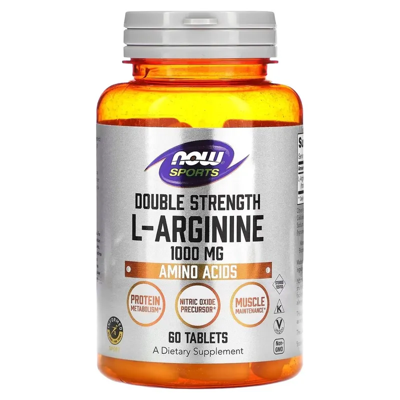 Аргінін NOW Sports L-Arginine 1000 mg Double Strength, 60 таблеток
