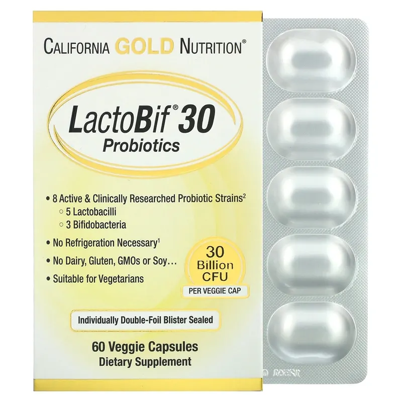 Пробіотики і пребіотики California Gold Nutrition LactoBif 30 Probiotics, 60 вегакапсул