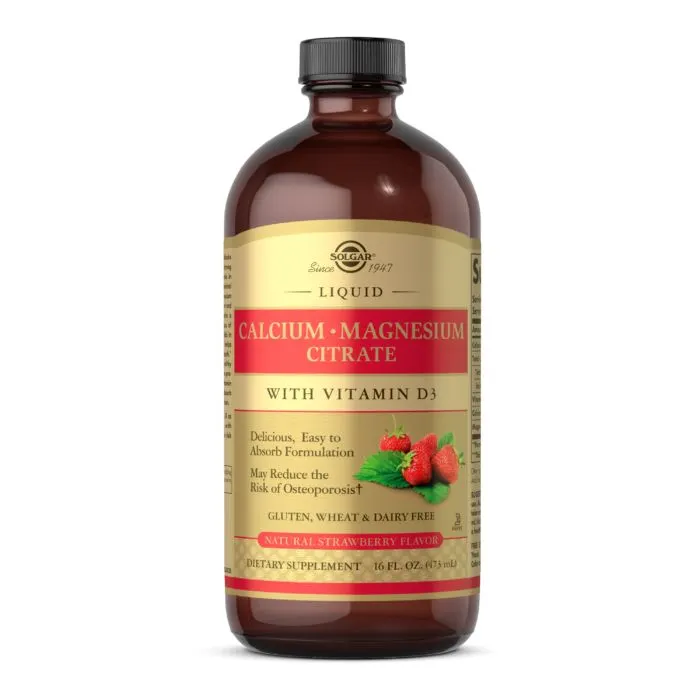 Вітаміни та мінерали Solgar Calcium Magnesium Citrate with Vitamin D3 Liquid, 473 мл - Полуниця