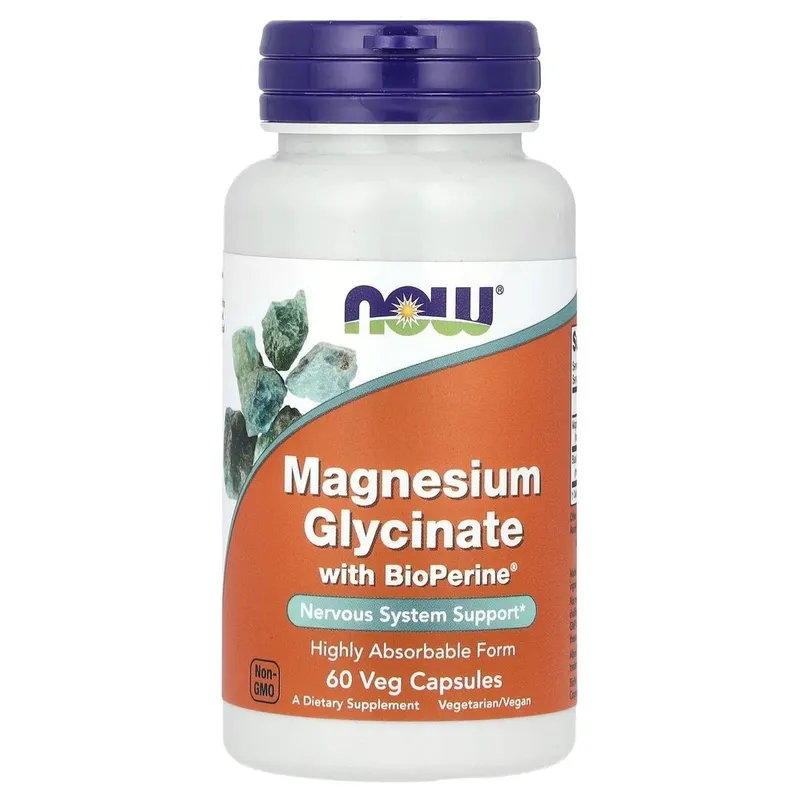 Бісгліцинат магнію NOW Magnesium Glycinate with BioPerine, 60 вегакапсул