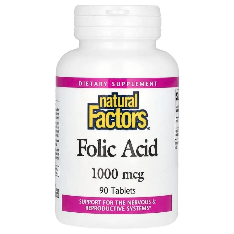 Вітаміни та мінерали Natural Factors Folic Acid 1000 mcg, 90 таблеток